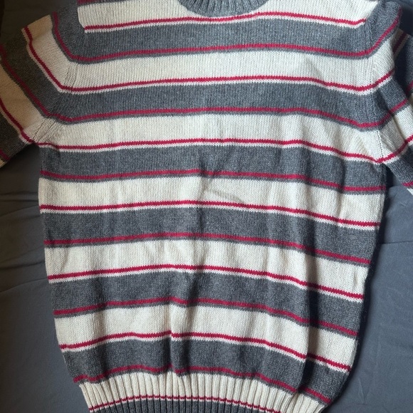 Woolrich Gray and Red Crewneck Sweater with Stripes Made In Italy Size Large - Picture 5 of 8